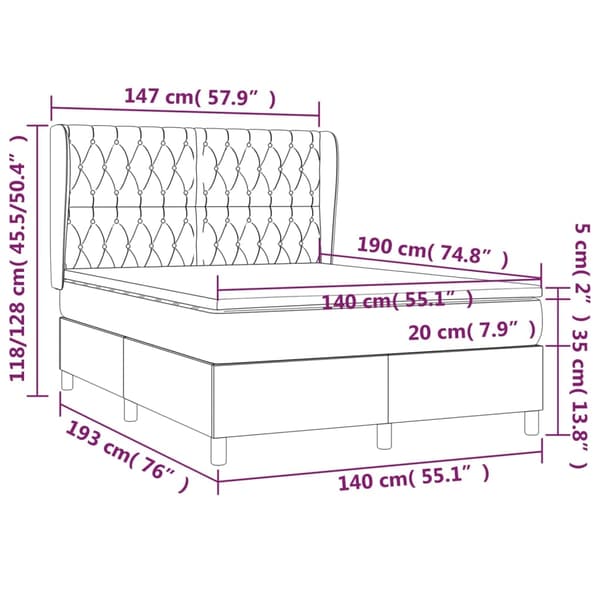 vidaXL Ramsäng med madrass mörkgrå 140x190 cm sammet Grå