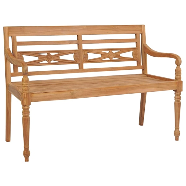 vidaXL Bataviabänk med dyna grått rutmönster 120 cm massiv teak multifärg