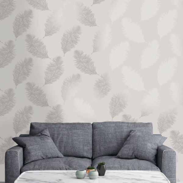 DUTCH WALLCOVERINGS Tapet Fawning Feather ljusgrå grå