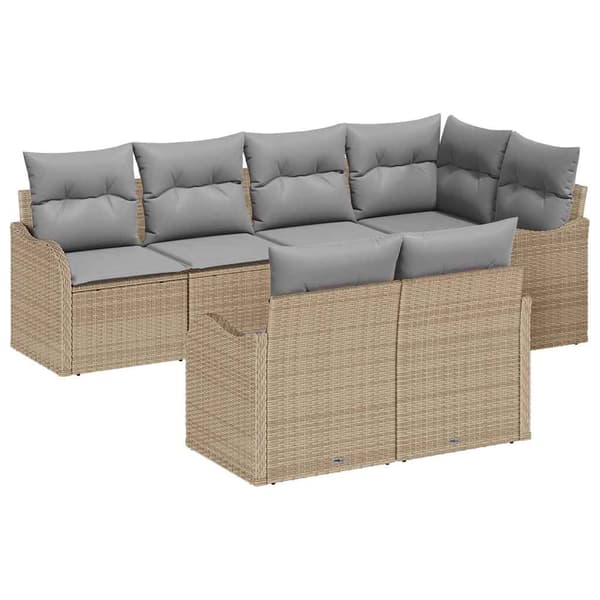 vidaXL Trädgårdsoffset 7 st Beige konstrotting Beige