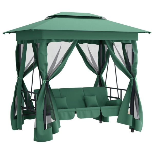 vidaXL Paviljong med hammock grön tyg&stål Grön