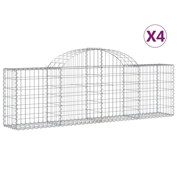 vidaXL Gabioner bågformade 4 st 200x30x60/80 cm galvaniserat järn Silver