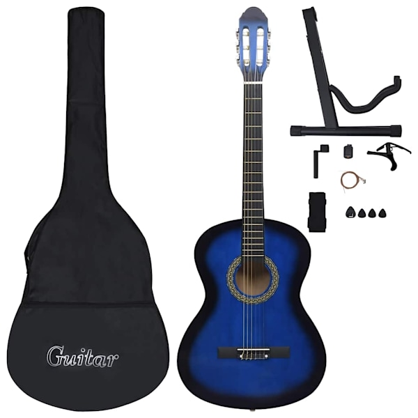 vidaXL Klassisk gitarr 12 delar blå 4/4 39" Blå