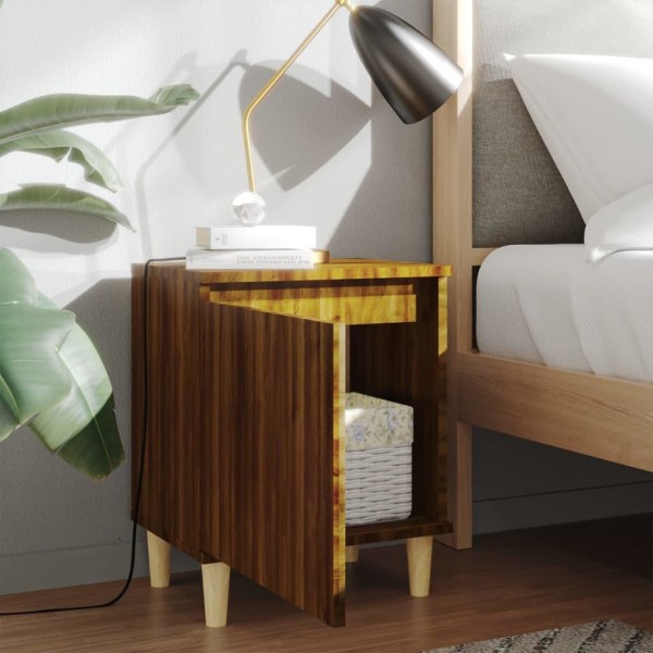 vidaXL Sängbord med ben i massivt trä 2 st brun ek 40x30x50 cm Brun