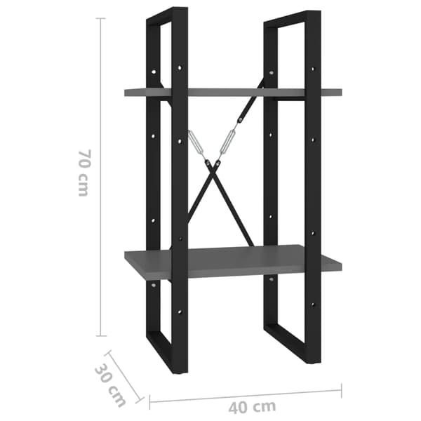 vidaXL Bokhylla 2 hyllplan grå 40x30x70 cm konstruerat trä grå