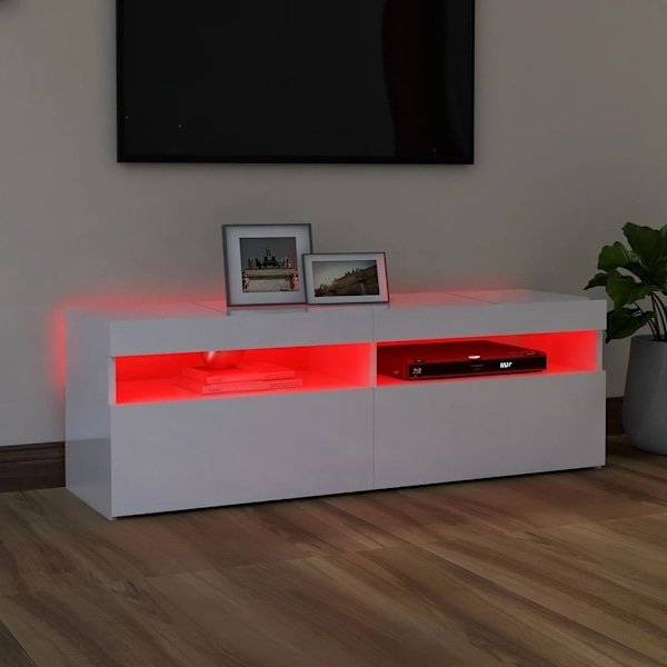 vidaXL TV-bänk med LED-belysning vit högglans 120x35x40 cm Vit