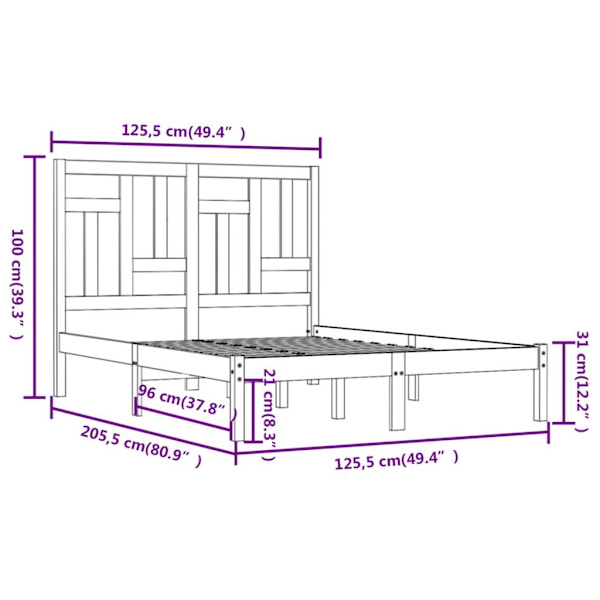 vidaXL Sängram vit massiv furu 120x200 cm Vit