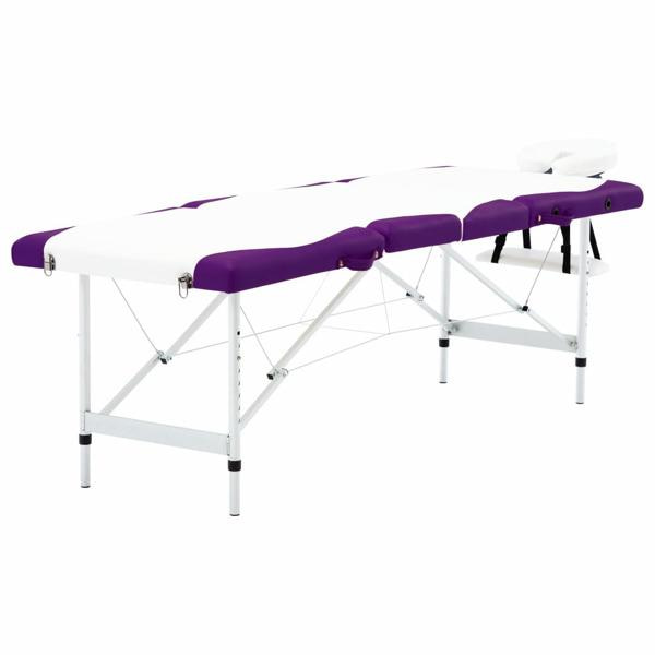 vidaXL Hopfällbar massagebänk 4 sektioner aluminium vit och lila Vit