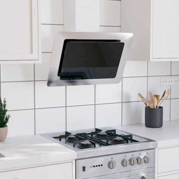 vidaXL Köksfläkt 60 cm rostfritt stål och härdat glas silver Silver
