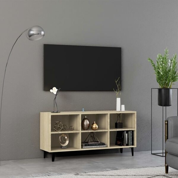 vidaXL TV-bänk med metallben sonoma-ek 103,5x30x50 cm Brun