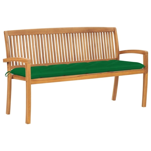 vidaXL Stapelbar trädgårdsbänk med dyna 159 cm massiv teak Grön