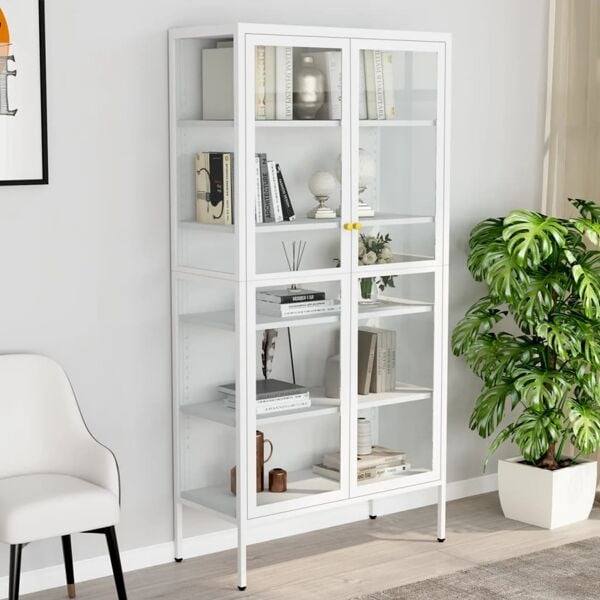 vidaXL Vitrinskåp vit 90x40x180 cm stål och härdat glas Vit