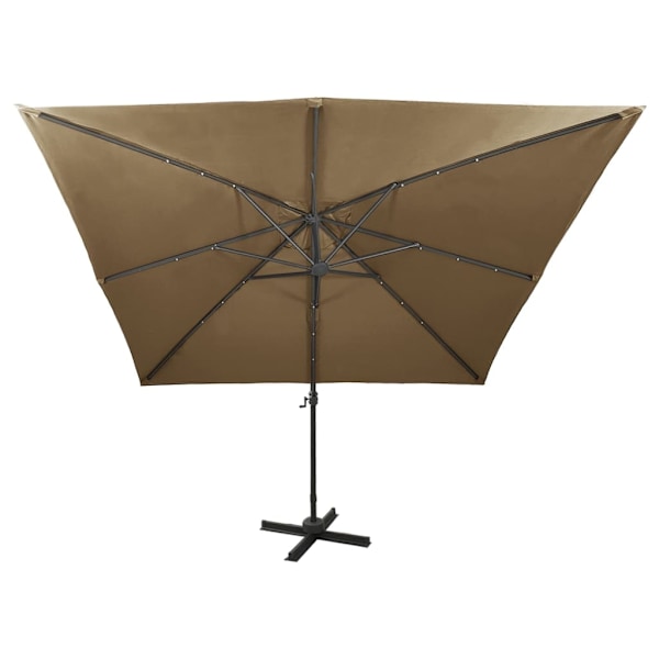 vidaXL Frihängande trädgårdsparasoll med stång och LEDs taupe 300 cm Taupe