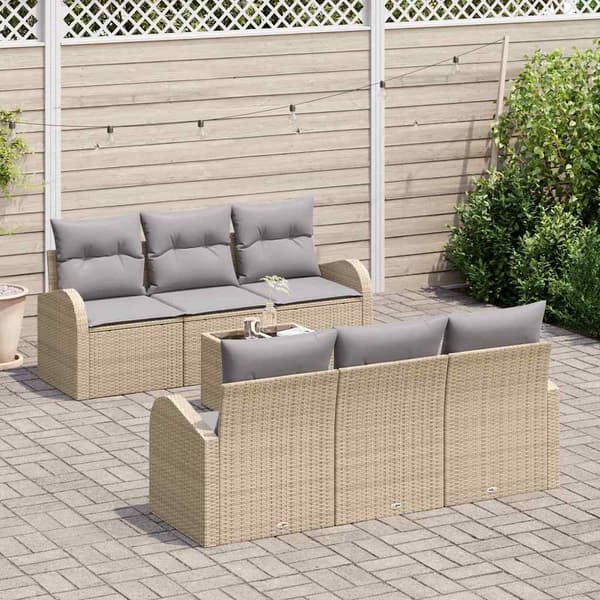 vidaXL Trädgårdsoffset 7 st Beige konstrotting Beige