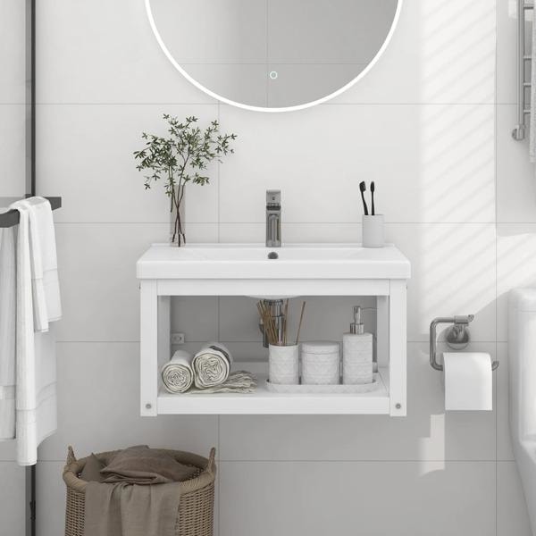 vidaXL Väggmonterad ram för tvättställ vit 59x38x31 cm järn Vit