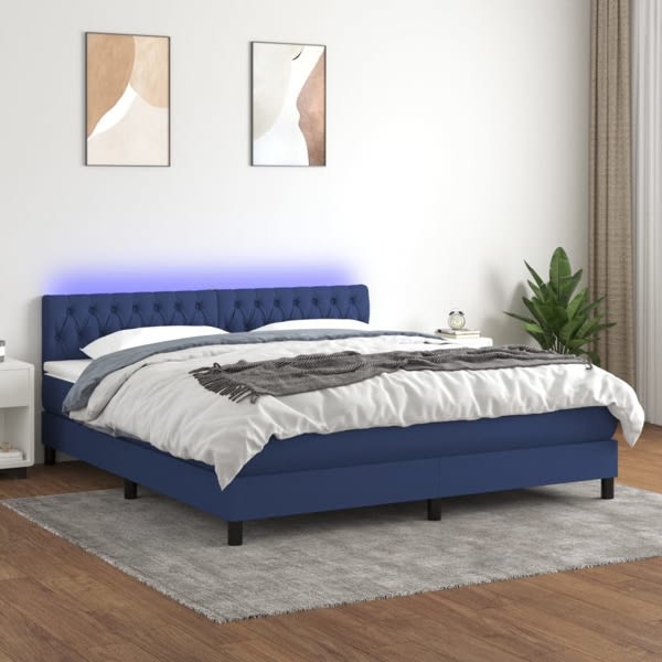 vidaXL Ramsäng med madrass & LED blå 180x200 cm tyg Blå