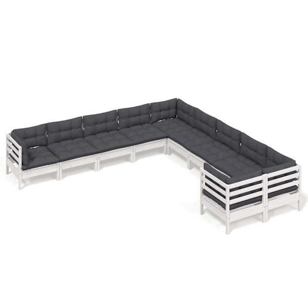 vidaXL Loungegrupp med dynor 10 delar vit massiv furu Vit