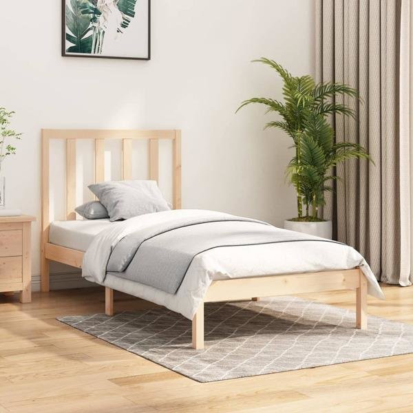 vidaXL Sängram massiv furu 90x190 cm Brun