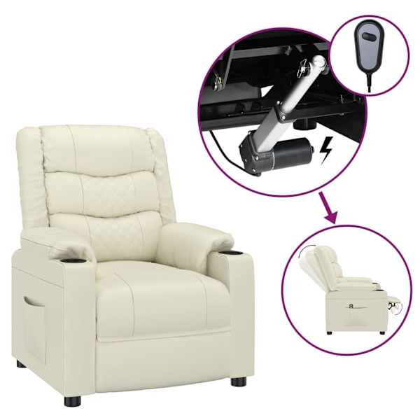 vidaXL Elektrisk reclinerfåtölj gräddvit konstläder Kräm