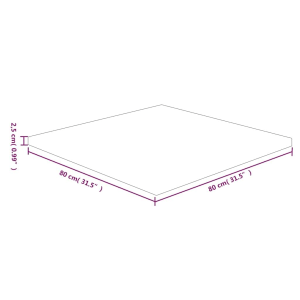 vidaXL Fyrkantig bordsskiva 80x80x2,5 cm obehandlat massiv ek Brun