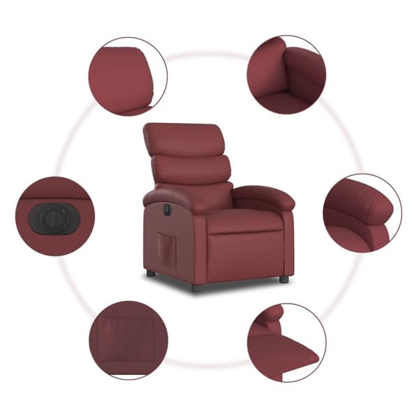 vidaXL Elektrisk reclinerfåtölj vinröd konstläder Röd