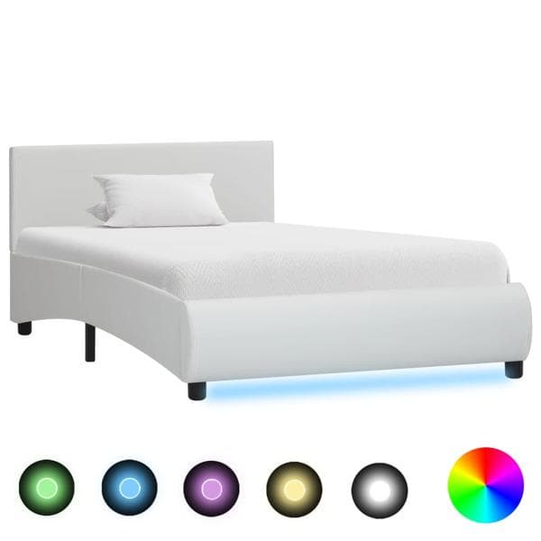vidaXL Sängram med LED vit konstläder 100x200 cm Vit