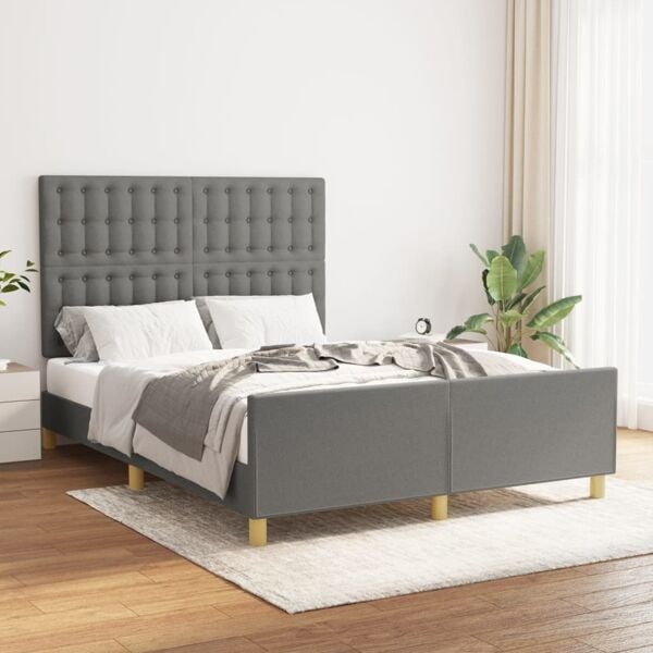 vidaXL Sängram utan madrass mörkgrå 140x190 cm tyg Grå