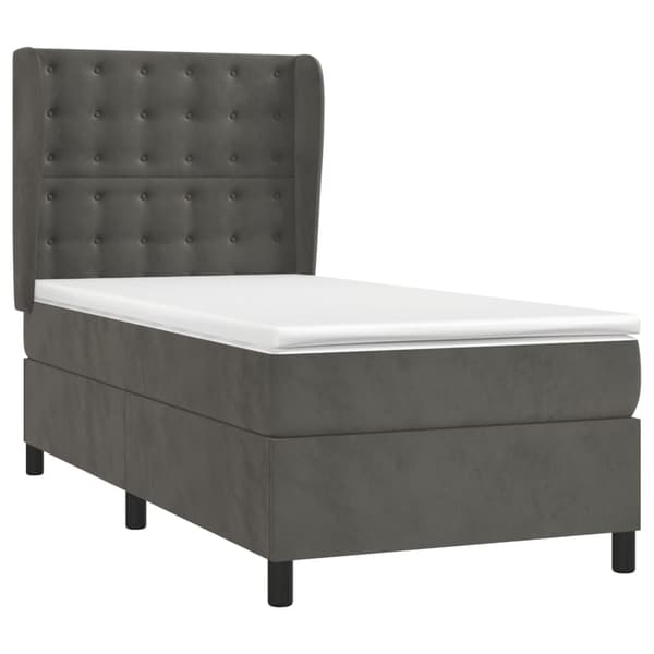 vidaXL Ramsäng med madrass mörkgrå 90x190 cm sammet Grå