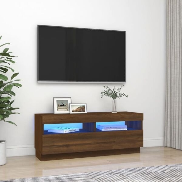 vidaXL Tv-bänk med LED-belysning brun ek 100x35x40 cm Brun