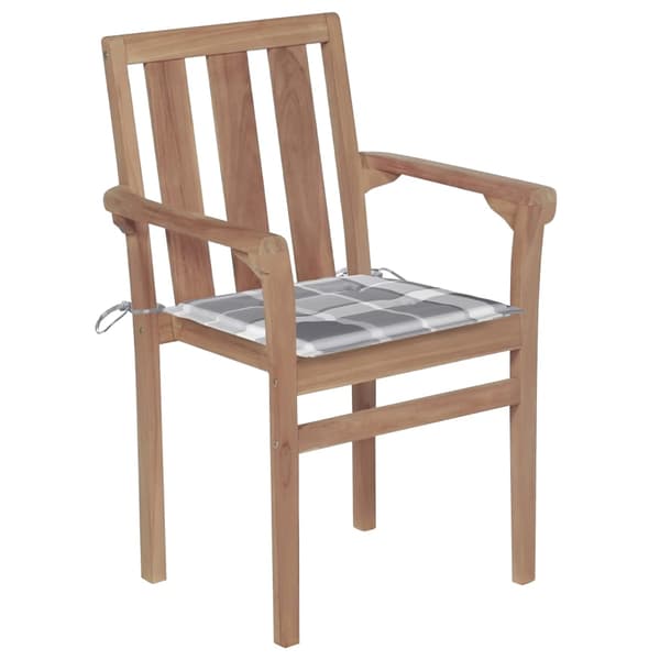 vidaXL Trädgårdsstolar 2 st med grårutiga dynor massiv teak multifärg