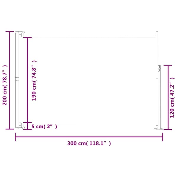 vidaXL Infällbar sidomarkis 200x300 cm gräddvit Creme