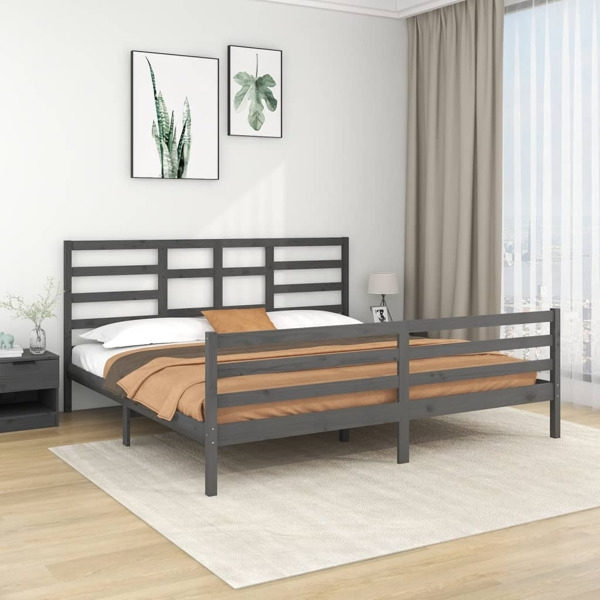 vidaXL Sängram grå massivt trä 200x200 cm Grå