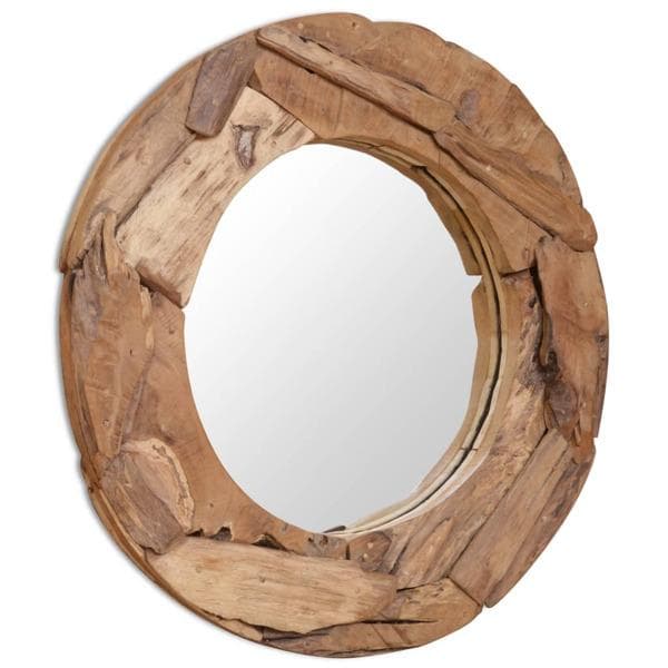 vidaXL Prydnadsspegel teak 50 cm rund Brun