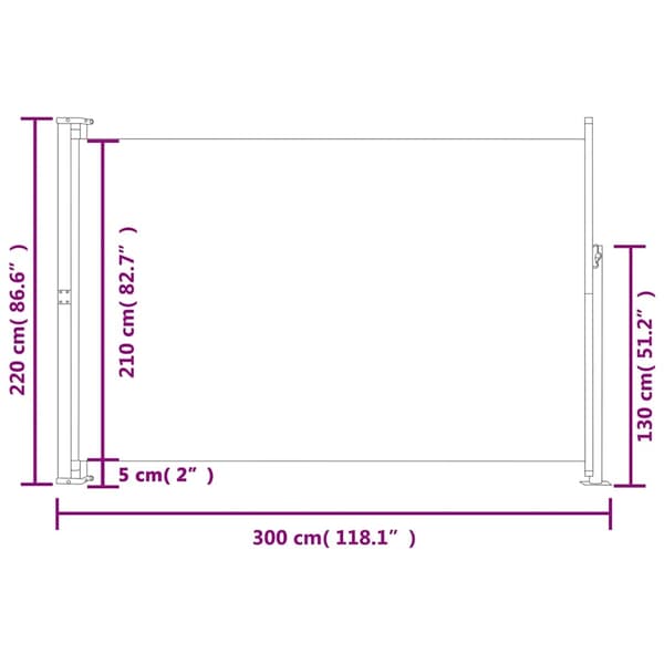 vidaXL Infällbar sidomarkis 220x300 cm gräddvit Creme