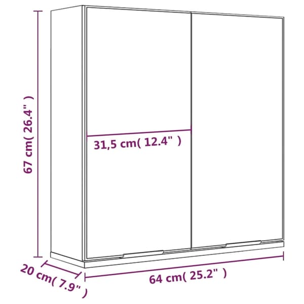 vidaXL Spegelskåp vit högglans 64x20x67 cm Vit