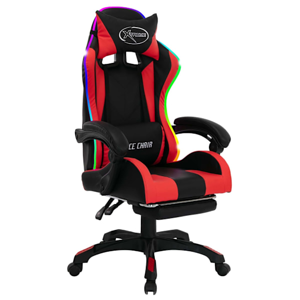 vidaXL Gamingstol med RGB LED-lampor röd och svart konstläder multifärg