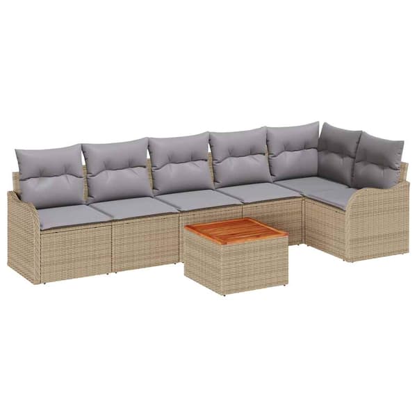 vidaXL Trädgårdsoffset 7 st Beige konstrotting Beige