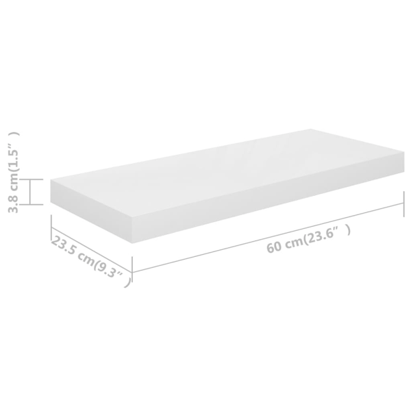vidaXL Svävande vägghyllor 4 st vit högglans 60x23,5x3,8 cm MDF Vit