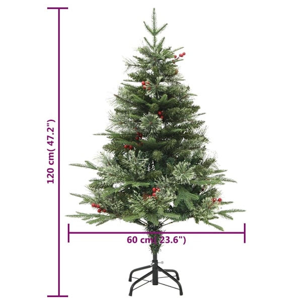 vidaXL Belyst julgran med kottar grön 120 cm PVC&PE Grön