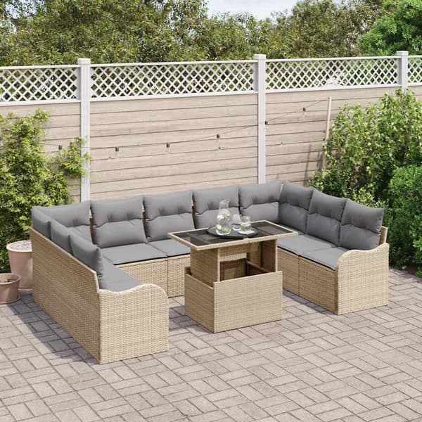vidaXL Trädgårdsoffset 10 st Beige Poly rattan Beige