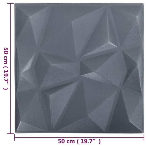 vidaXL 3D-väggpaneler 12 st 50x50 cm diamant grå 3 m² grå