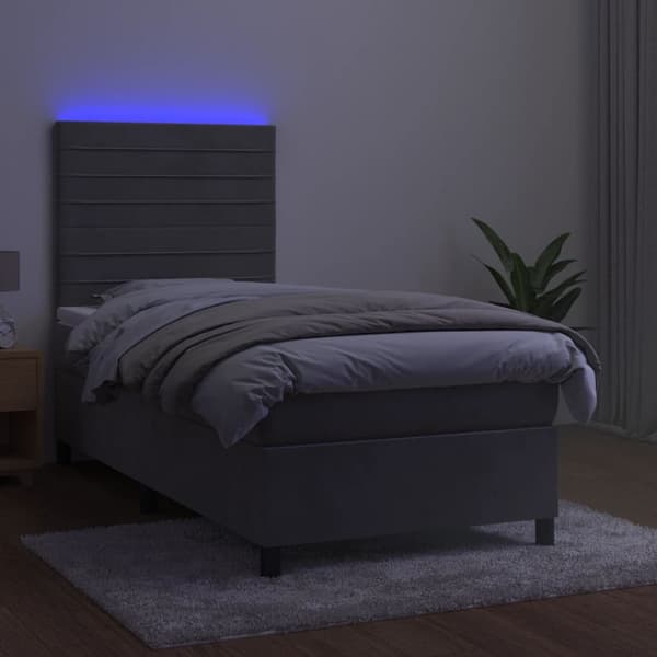 vidaXL Ramsäng med madrass & LED ljusgrå 80x200 cm sammet Grå