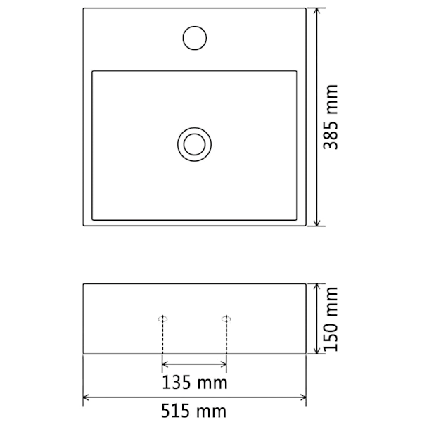 vidaXL Handfat med kranhål keramik vit 51,5x38,5x15 cm Vit