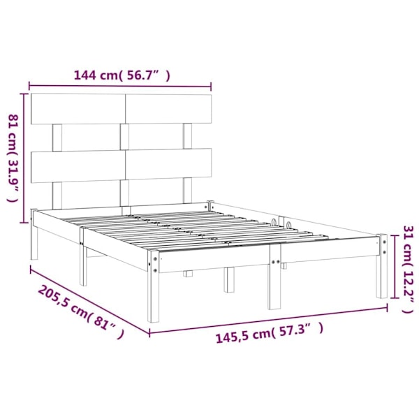 vidaXL Sängram vit massivt trä 140x200 cm Vit