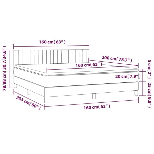vidaXL Ramsäng med madrass mörkgrå 160x200 cm sammet Grå