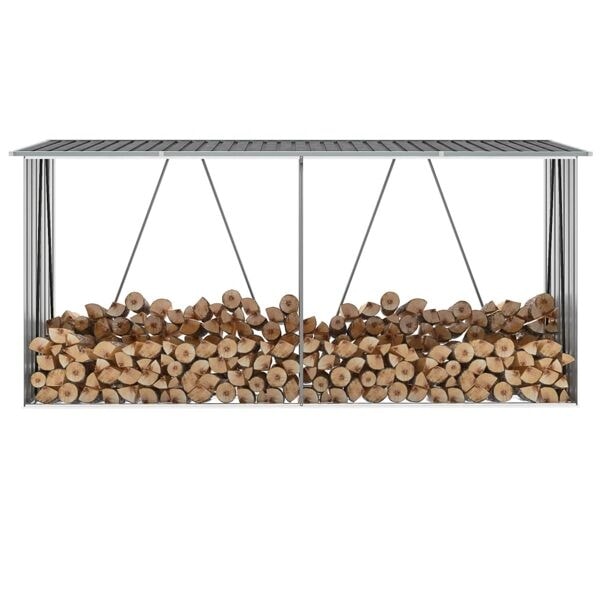 vidaXL Vedskjul i galvaniserat stål 330x84x152 cm grå Grå