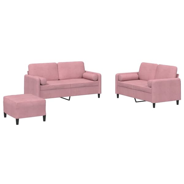 vidaXL Soffgrupp med dynor 3 delar rosa sammet Rosa