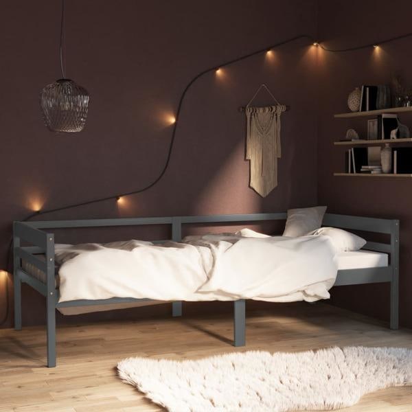 vidaXL Sängram mörkgrå massiv furu 90x200 cm grå