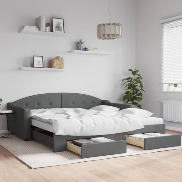vidaXL Dagbädd utdragbar med lådor mörkgrå 100x200 cm tyg Grå