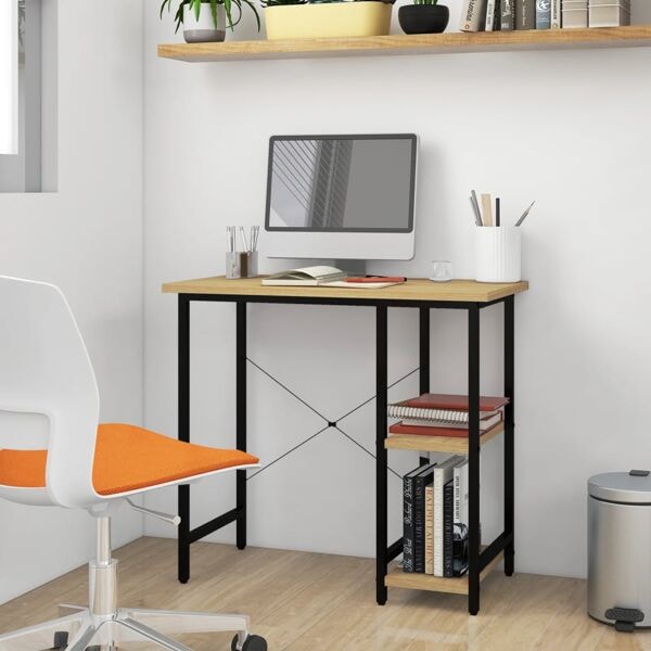 vidaXL Datorbord svart och ljus ek 80x40x72 cm MDF och metall Brun